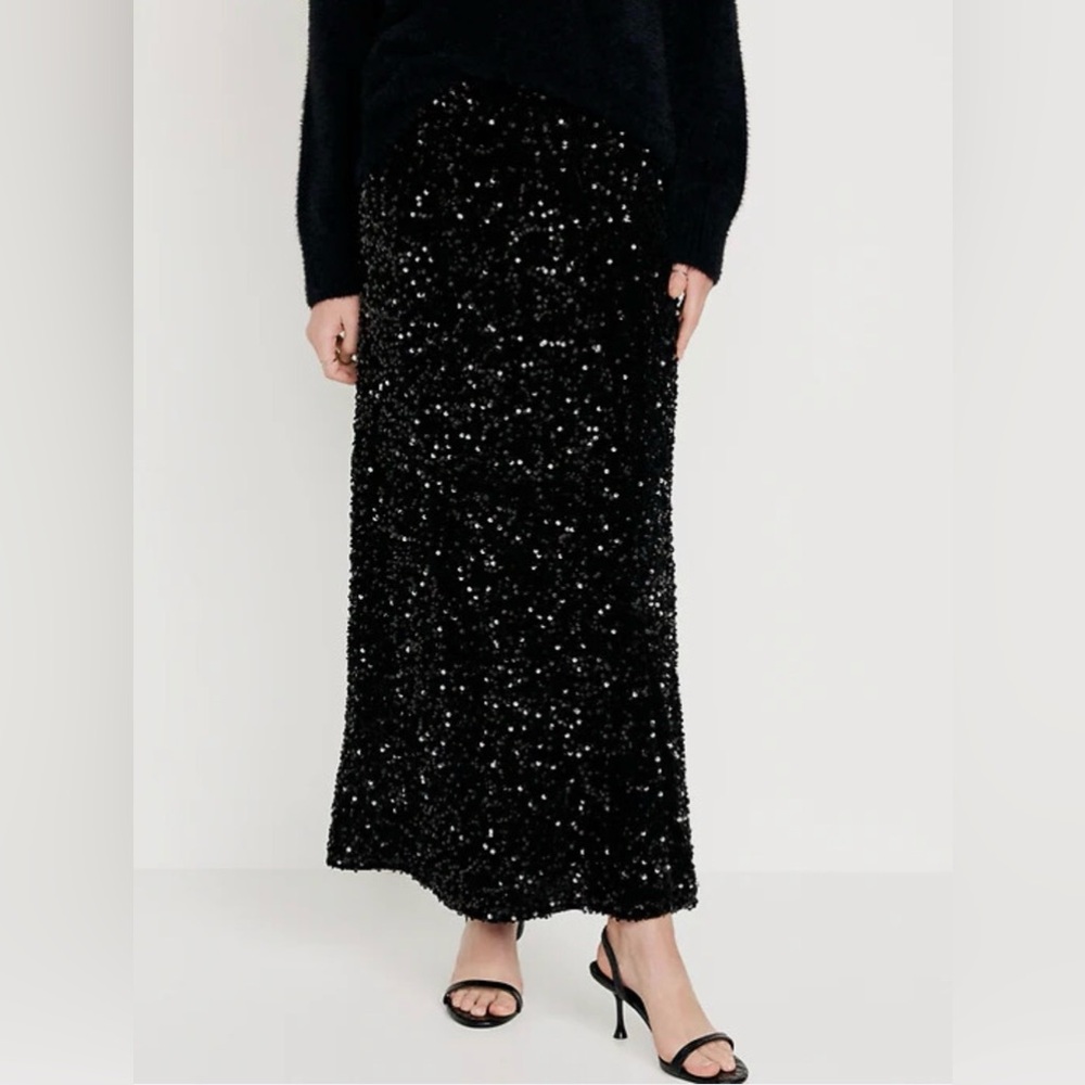 Old Navy Black Sequin Maxi Skirt